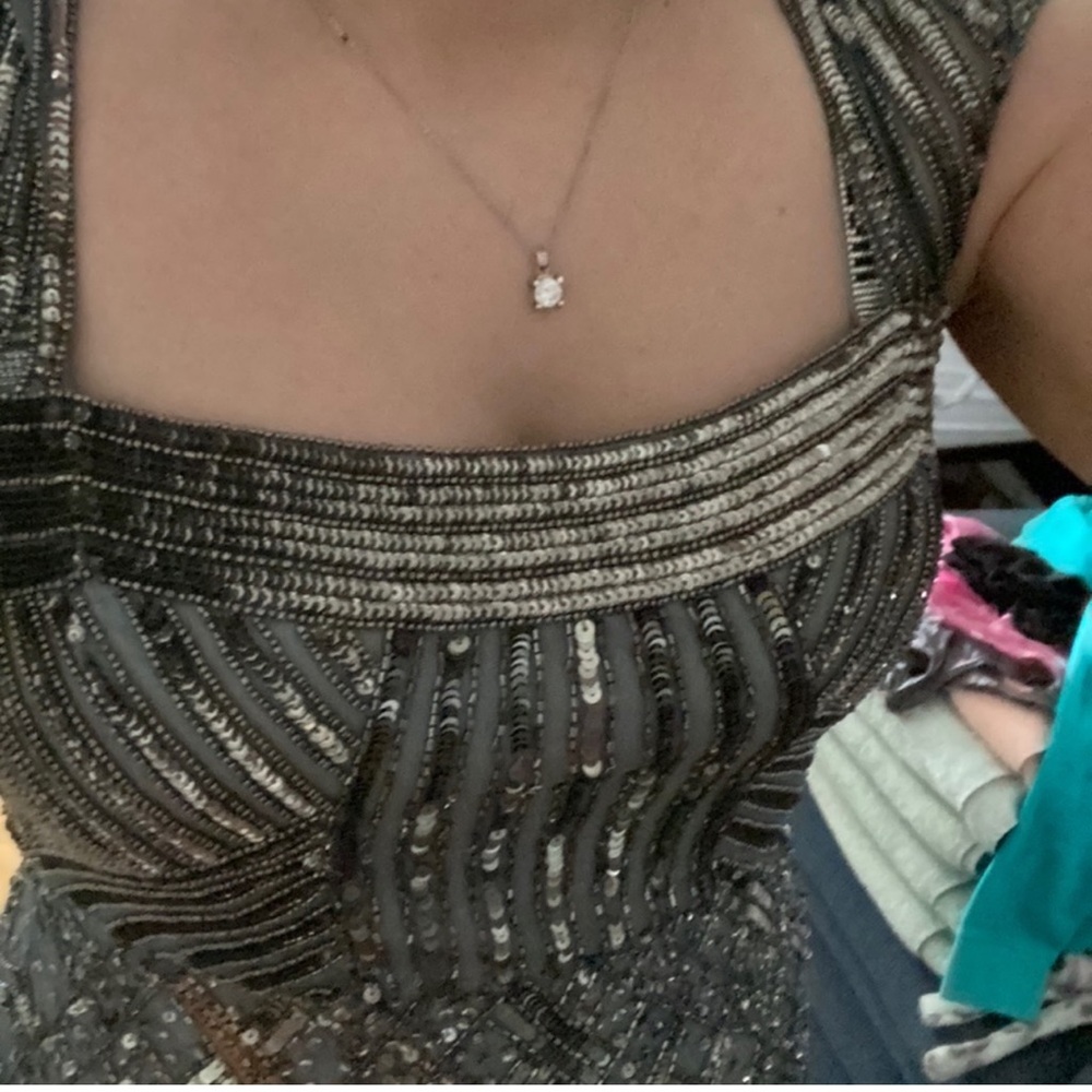 Adrianna Papell beaded capsleeve sweetheart neck long dress - Picture 16 of 16